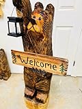3ft cedar bear chainsaw carving with personalized sign