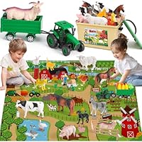 KNASON Farm Animals Toys for Kids with 120x80cm large Play Mat,38 Piece Farm Toys Play Sets with Jumbo Animals Figures,Tractor Toy and Farm Tools,Educational Farm Role Play for Kids 3 4 5 Years Olds
