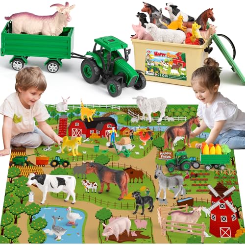 KNASON Animales Granja Juguete con Grande Tapete Juego 120x80cm,38 Pieza Animales de Juguete con Jumbo Figuras Animal,Tractor Juguetes y Granja Apero,Educativo Juguetes para Niños 3 4 5 6 Años KNASON Animales Granja Juguete con Grande Tapete Juego 120x80cm,38 Pieza Animales de Juguete con Jumbo Figuras Animal,Tractor Juguetes y Granja Apero,Educativo Juguetes para Niños 3 4 5 6 Años