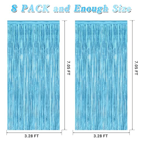 Image of 8 Pack Party Decorations, 3.28 FT x 7.05 FT Party Streamer, Metallic Sky Blue Tinsel Backdrop Fringe Curtains Party Decorations, Light Blue Birthday Backdrop Photo Booth Props