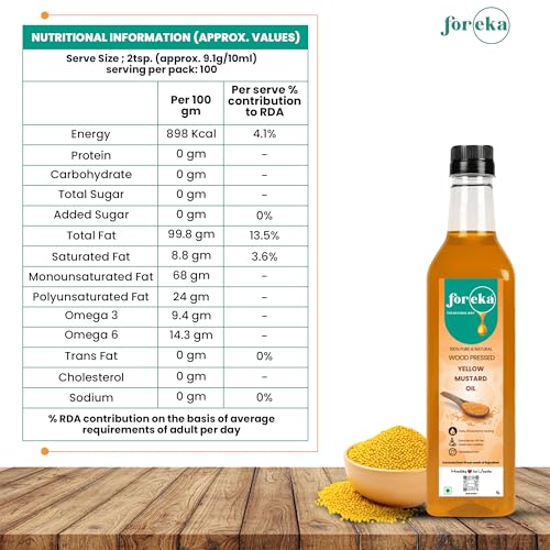 Image of Foreka Cold Pressed Mustard Oil - Unrefined Oil For Cooking - Chemical-free and 100% Natural (1 Litre (Pack of 1), Yellow Mustard)