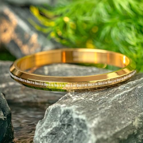 Image of Mesmerize Om Namah Shivay Bracelet for Men, Stainless Steel Spiritual Kada, Waterproof and Hypoallergenic Hindu Religious Jewelry, 6 months warranty.
