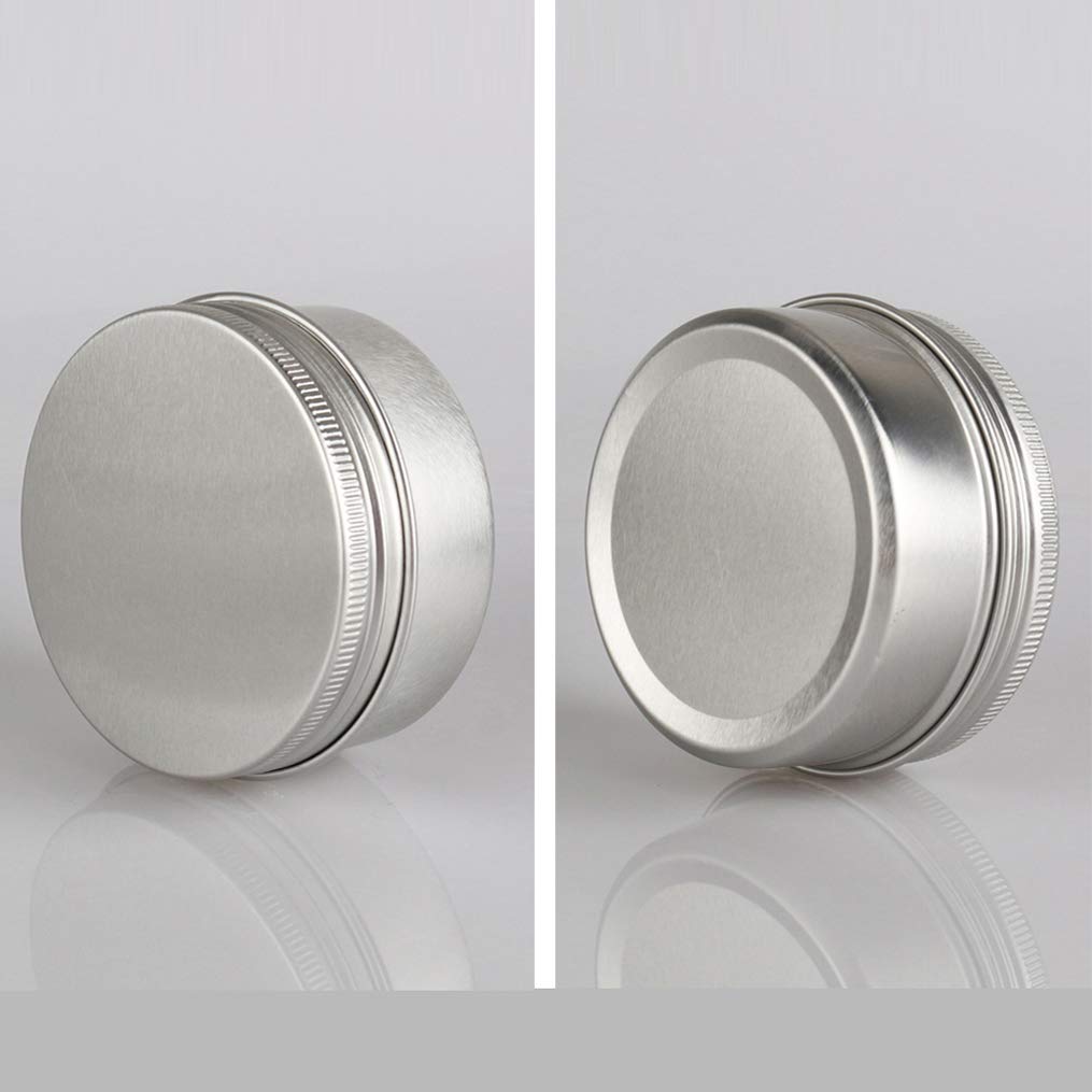 100 Stück Leere 80 ml Rund Silber Aluminium Tins Schraubdose Cremedose Alu-Tiegel Dosen mit Schraub-Deckel 5ml Aludose Blechdosen für Kosmetik Kerze Salben 3x Löffel, 100x Etikette
