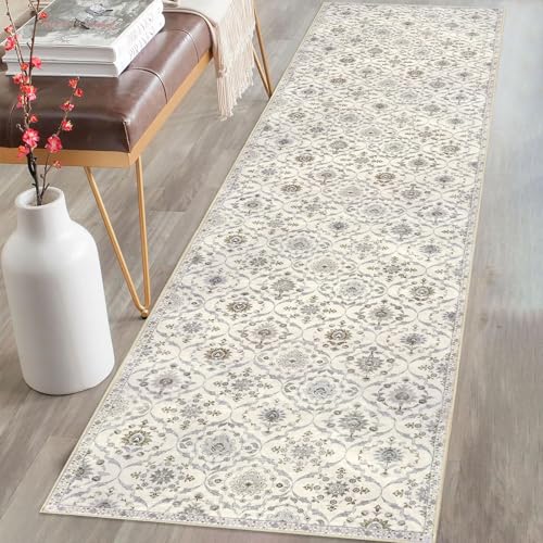 KILOCOCO 2x8 Runner Rug, Moroccan Super Soft Washable Hallway Entryway Runner Rug, Accent Print Faux Wool Kitchen Runner Rug 8 Feet Non-Slip Boho Rug Runner for Laundry Room Bedroom, Beige Yellow