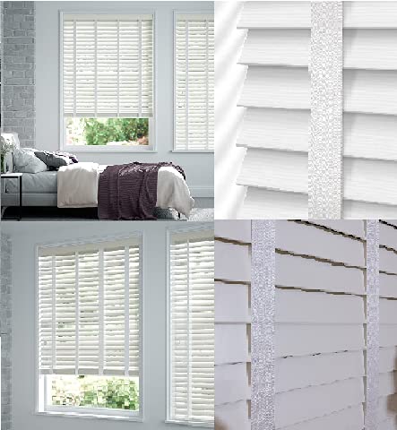 Ruby Deals Faux Wood Venetian Blinds 50mm Wide Slats PVC Window Shades Grey & White Tape Blind (White With Tape, 60cm x 150cm)