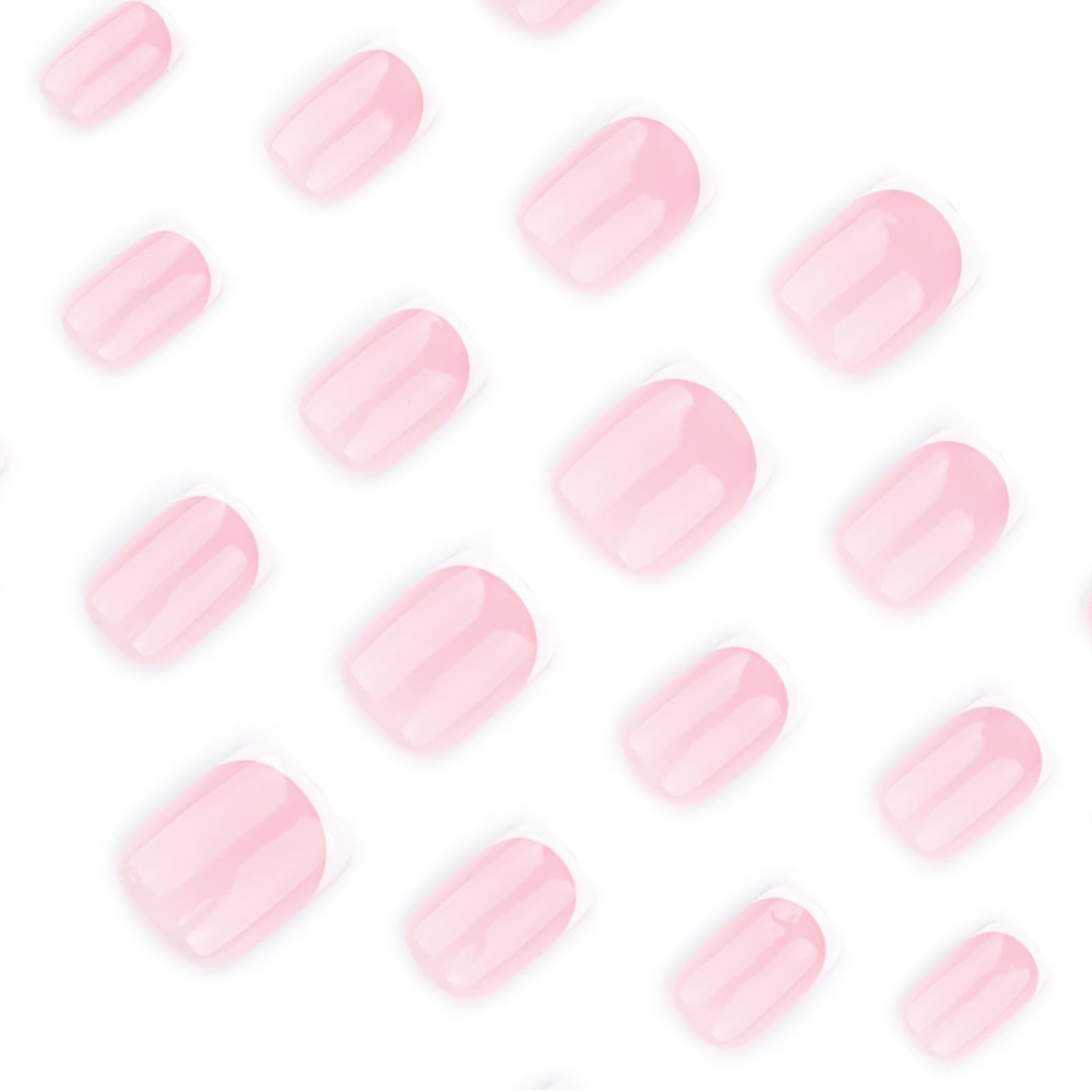 GlamRays French Tip Press on Nails Short Square dla kobiet, sztuczne paznokcie, zestaw samoprzylepnych paznokci, akrylowe, pełne krycie, klasyczne różowe białe obramowanie, 24 szt