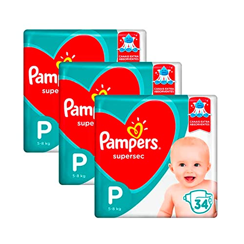 Kit 3 Fraldas Pampers Supersec Pacotão Econômico P - 102 Unidades