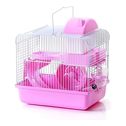 Zhang Ku 2-Tier Portable Travel Cage for Small Animals, Dwarf Hamster Travel Carrier with Carry Handle Exercise Wheel Water Bottle and Food Dish, 6.7 x 11.8 x 9.1 Inch (Pink) (SSS441)