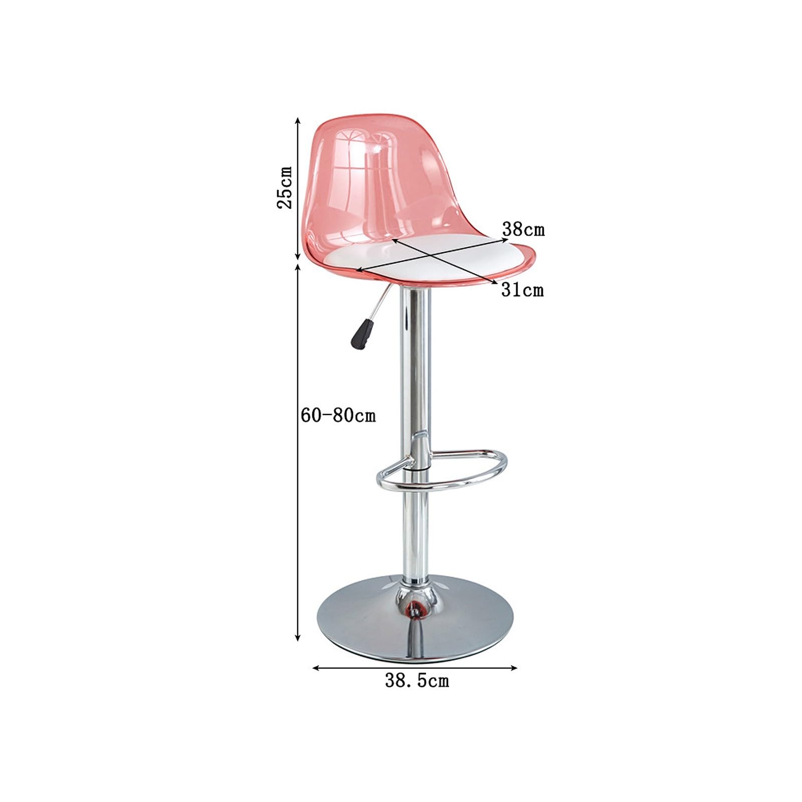 Barhocker, verstellbar, Acryl, transparent, modernes Design, für Wohnzimmer, Schlafzimmer, Büro, Höhe 6080 cm, Rosa
