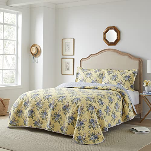 Laura Ashley Linley Collection Quilt Set-100% Cotton, Reversible, Lightweight & Breathable Bedding, Pre-Washed for Added Softness, King, Pale Yellow - Image 2