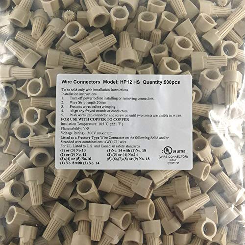 image for UL Listed Tan Winged Electrical Wire End Connectors Caps Bulk 500 Pack