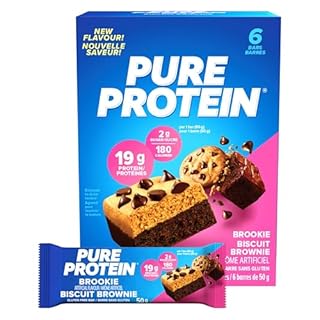 Pure Protein Bars - Nutritious, Gluten Free protein bar, made with Whey protein blend - low sugar, protein snack. Deliciously satisfying. Made in Canada, Brookie (Pack of 6)