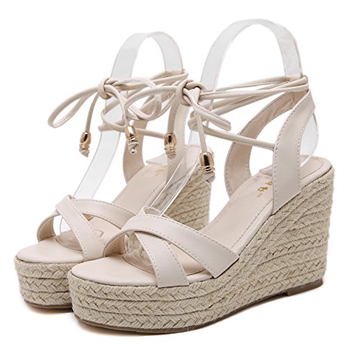 Womens Jute-rope Middle Wedge Heel Summer Shoes Flip Sandals Lace Up3