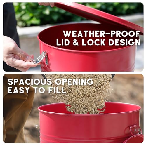 Solution4Patio 50-75 LB Large Reduces Food Waste, Heavy-Duty Free Standing Chicken Feeding Bucket, 2 Height 10 Feeding Port, Portable Gravity Chicken Feeder Automatic Dispenser, Humanizde Design - Thumbnail 6