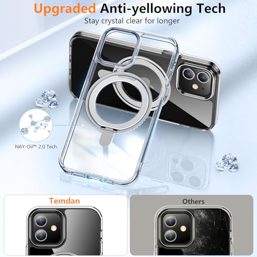 Image of Magnetic for iPhone 12 & iPhone 12 Pro Case,[with 360Rotatable Invisible Magnetic O-Ring Stand][Shockproof][Compatible with MagSafe] Slim Phone Case 6.1 inch Clear