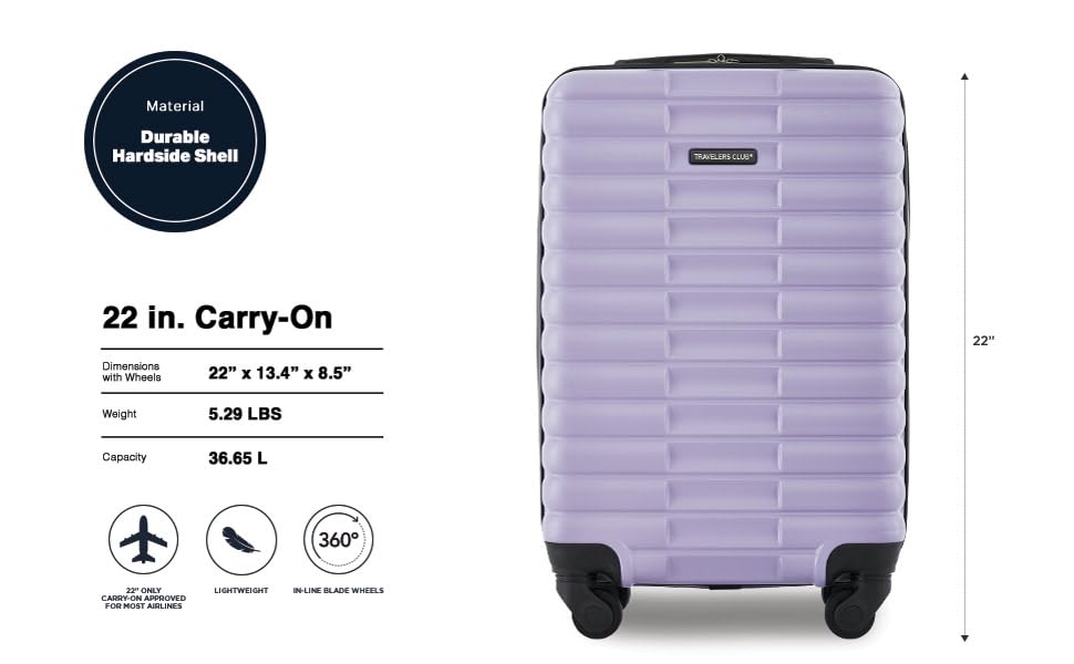 Image of Travelers Club 22-Inch Gilroy Rolling Hardside Carry-On Luggage, Heirloom Lilac