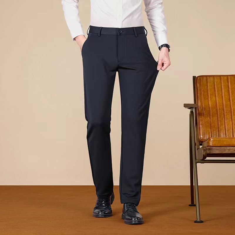 Men's Casual Trousers Stretch Waistband Lightweight Straight-Leg Business Travel Pants Featuring Pocket Design2