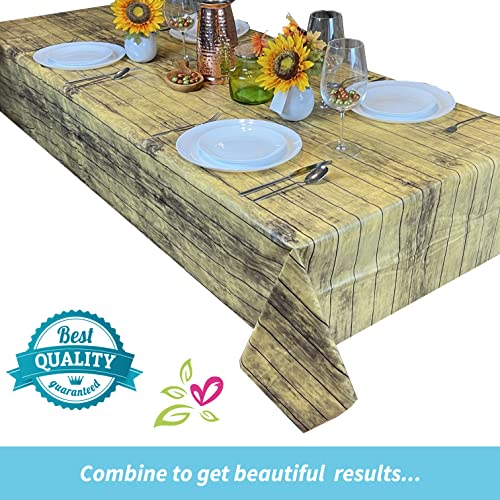 Decostyle, Premium Disposable Table Cover, Wood Grain Design, Plastic, Western Parties, Wooden, Rustic Look Table Cloth, Woodland Clothes, Sunflower, Brown, Rectangular, 54 Inch X 108 Inch #TOP1