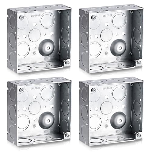 Boîte de jonction électrique carrée OwnMy en métal soudé de 10,2 cm avec multi-débouchés lot de 4