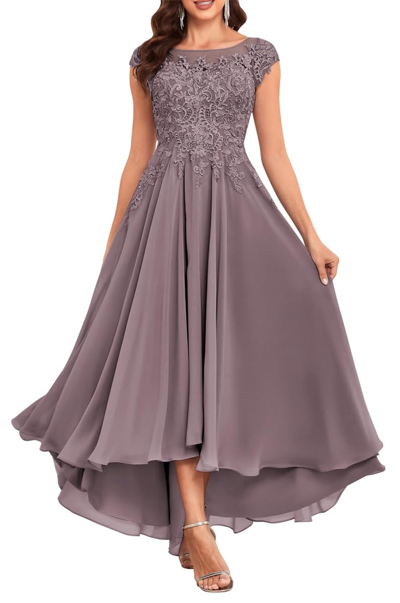 KURFACE Wisteria Mother of The Bride Dresses for Wedding Lace Tea Length Petite Wedding Guest Formal Dress with Pockets UK14