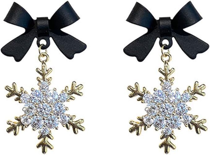 ARZONAIautumn and winter women's black bow temperament earrings Korea cold wind light luxury snowflake earrings for women and Girls