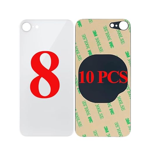 10Pcs/Lot Battery Cover Glass for iPhone 8 Back Housing Replacement for iPhone 8G Big Hole Back Glass Rear Door Case with Pre-Installed Adhesive (White)