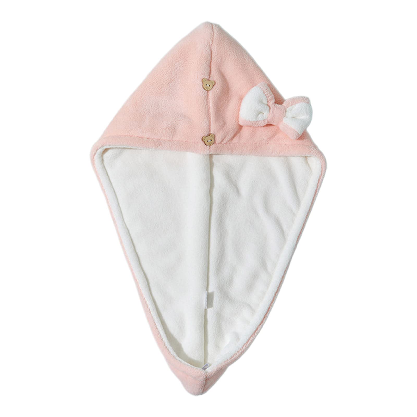 Buxuaaaa Bowknot Cartoon Cute Corals Velvet Bath Cap Dry Hair Towel Quick Drying Shower Cap Double Layer Water Absorption Bowknot Cartoon Cute Corals Velvet Bath Hair Hat with Button