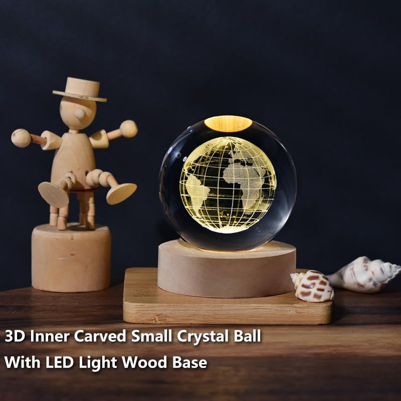 Coyoohouse 3D Earth Globe Crystal Ball, Laser Engraved Planet Model Astronomy Sphere Decor, 2.4" Paperweight Crystal Universe Gifts for Kids, Space Model Collectors