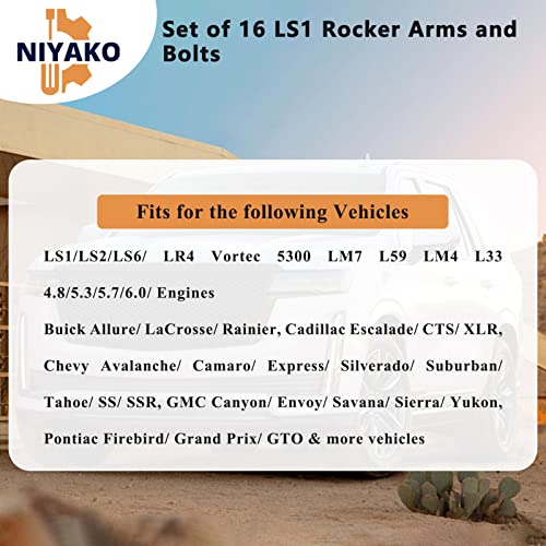 Niyako 10214664 Motorsports Ls1 Rocker Arms And Bolts With Trunion Kit Replacement# 𝟏𝟎𝟐𝟏𝟒𝟔𝟔𝟒 𝟏𝟐𝟔𝟖𝟏𝟐𝟕𝟓 Fit Ls2 Ls6 Lq4 Lq9 Ly5 Ly6 Lm7 4.8L 5.3L 5.7L 6.0L Engines thumb #2