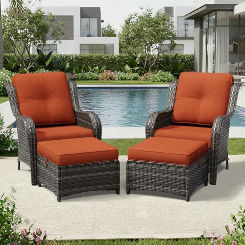 Image of Joyside 4 Piece Wicker Patio Furniture Set, Rattan Patio Chairs with High Back, Deep Seating, Wide Armrest, Thickened Cushions, Outdoor Furniture for Deck, Porch Use