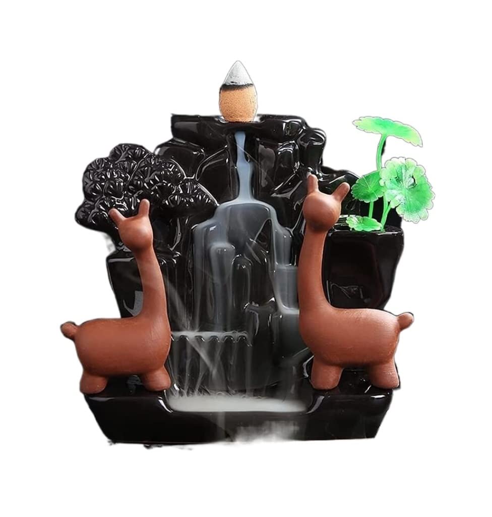 Räucherstäbchen Räuchergefäß Halter Räuchergefäß Mit Tierrückfluss, Handgefertigt, Keramik, Räucherkegel, Wasserfall, Rückfluss, Räucherstäbchen, Geschenk Zuhause Büro Yoga(Deer)
