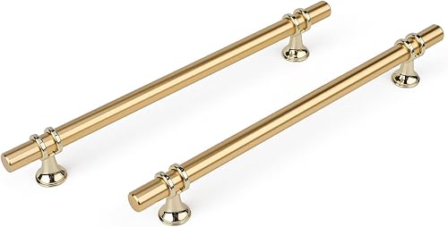 Haliwu Paquete de 10 manijas de gabinete doradas, tiradores de gabinete de latón cepillado, manijas de cocina, manijas de barril dorado champán,