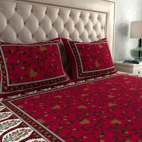 Image of LA VERNE 104 TC Cotton Double Bed Bedsheet Jaipuri Rajasthani Print Bedsheet with 2 Pillow Covers