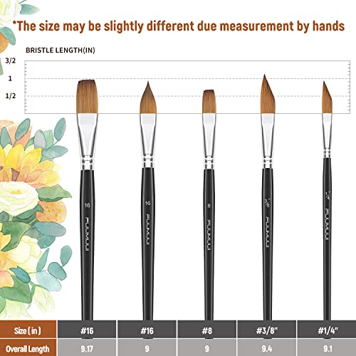 Sable Watercolor Brushes Professional, Fuumuui Kolinsky Sable Brush Set Variety Shapes With Flat, Dagger Stripper, Cat's Tongue Oval Wash Perfect For Watercolor Acrylic Gouache Inks Painting #TOP3