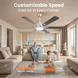 Airwit 132cm Grande Ventilatore da Soffitto con Luce Doppia Faccia Pale, Silenzioso Ventilatori da Soffitto con Telecomando e Reversible DC Motore, Lampada Ventilatore da Soffitto per Camera da Letto
