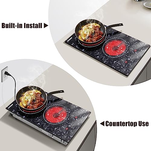 Image of Karinear Portable Electric Cooktop 2 Burners, 110v Plug in Electric Stove Top, Countertop Use or Built-in Install, 12'' Ceramic Cooktop with Beautiful Marble Patterned