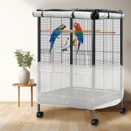 Image of Bird Cage Cover, 600D Universal Parrot Cage Cover for Night, 100% Shading Oxford Cloth with Waterproof PU Coating Layer, Adjustable Soft Airy Nylon Mesh Net