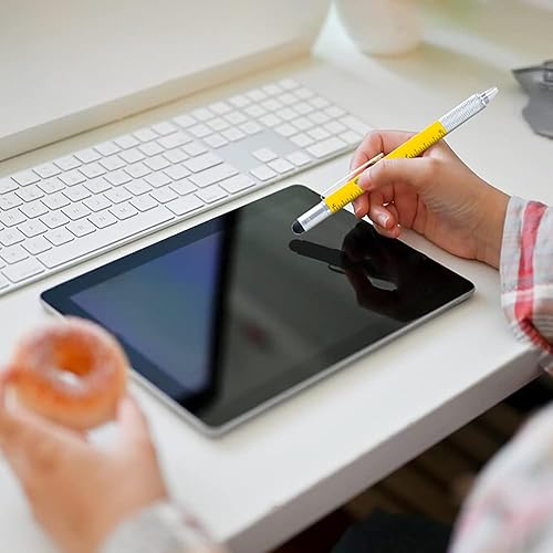 Miniatura 8 de Paquete de 4 bolígrafos multiherramienta con juego de recargas adicionales 6 en 1 multiherramienta con regla y lápiz óptico de pantalla táctil