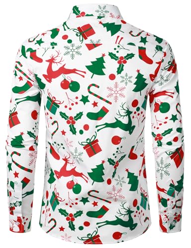 JOGAL Mens Christmas Shirts Santa Claus Party Long Sleeve Button Down Shirts2