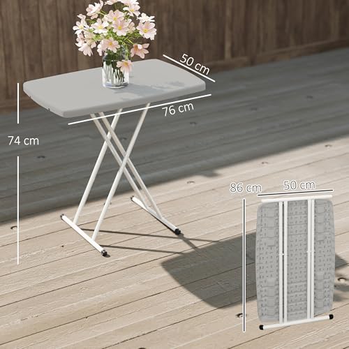 Outsunny 2.5 ft Folding Camping Table, Heavy Duty Picnic Table with 6 Adjustable Height for Indoor Outdoor Garden, Party, BBQ, White - Image 8