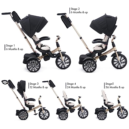 Image of Bentley 6-in-1 Baby Stroller & Toddler Tricycle - Officially Licensed Luxury Kids Bike, Convertible Travel Strollers & Kid Trike with Air Wheels, Canopy & Safety Features (6m-5y+ | Mulliner Gold)