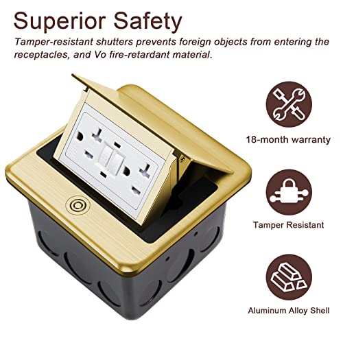 Vagueior Pop-Up Floor Box Kit, 20A Tamper-Weather Resistant Receptacle Gfci Outlet, Corrosive Resistant Hardware, Brass Etl Certification #TOP2