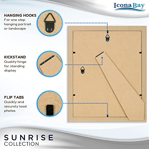 Icona Bay 8X10 Mat To 5X7 Picture Frames (Ash Brown, 5 Pack) Solid One-Piece Wood Composite, Modern Farmhouse Set, Sunrise Collection #TOP3