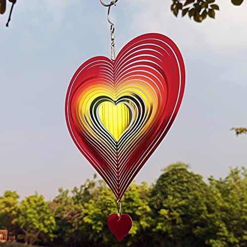 Djuan Wind Spinner Red-Yellow Gradient Love Heart 3D Metal Hanging Wind Spinners Worth Gift Stainless Steel Yard Art Decorations Indoor/Outdoor Kinetic Wind Sculptures & Spinners… #TOP3