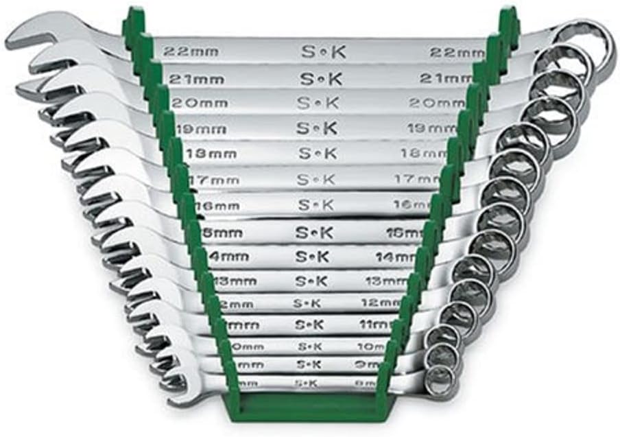 SK Professional Tools 86265 15-Piece 12-Point Metric Regular Long Combination Wrench Set - SuperKrome Finish, Set of 15 Chrome Wrenches Made in USA