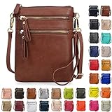 Solene Women's Faux Leather Organizer Multi Zipper Pockets Handbag With Detachable Wristlet Crossbod