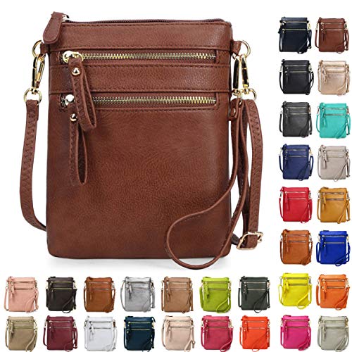 Solene Women's Faux Leather Organizer Multi Zipper Pockets Handbag With Detachable Wristlet Crossbody Bag-Wu002(Coffee) #TOP4