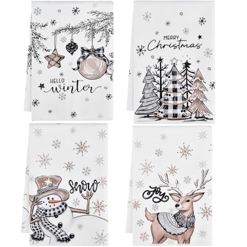 ALINK Rentier Schneemann Handschuhe Bar Weihnachten Küchentücher Geschirrtücher, 42x65 cm Mikrofaser Saugfähig Handtücher Küchen Deko 4er… – Ansicht 1
