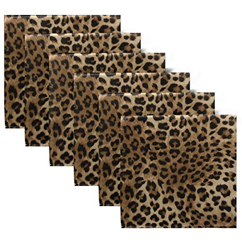 YYZZH Set of 6 Pretty Leopard Print Animal Design Cloth Napkins Washable Polyester Dinner Napkins 20X20 for Dining Table Wedding Party Fall Holidays