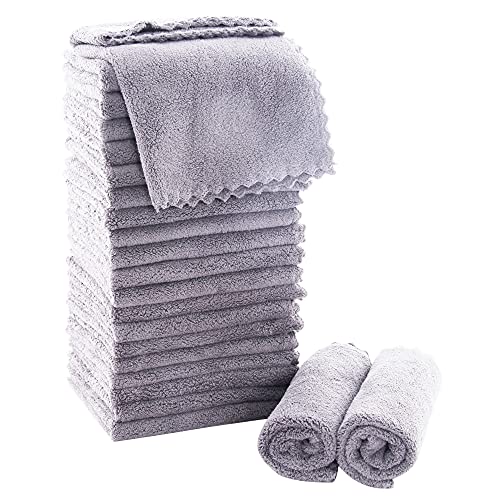 Image of MOONQUEEN Ultra Soft Premium Washcloths Set - 12 x 12 inches - 24 Pack - Quick Drying - Highly Absorbent Coral Velvet Bathroom Wash Clothes - Use as Bath, Spa, Facial, Fingertip Towel (Light Grey)